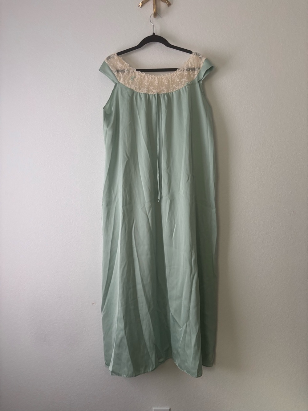 Sage Green Maxi Nightgown with Cream Lace Yoke